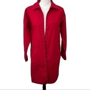 Eileen Fisher red cotton jacket with pockets and hidden button down jacket PS.